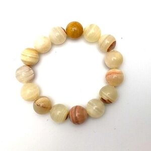 Genuine Butter Yellow Jade Bead Stretch Bracelet 12mm